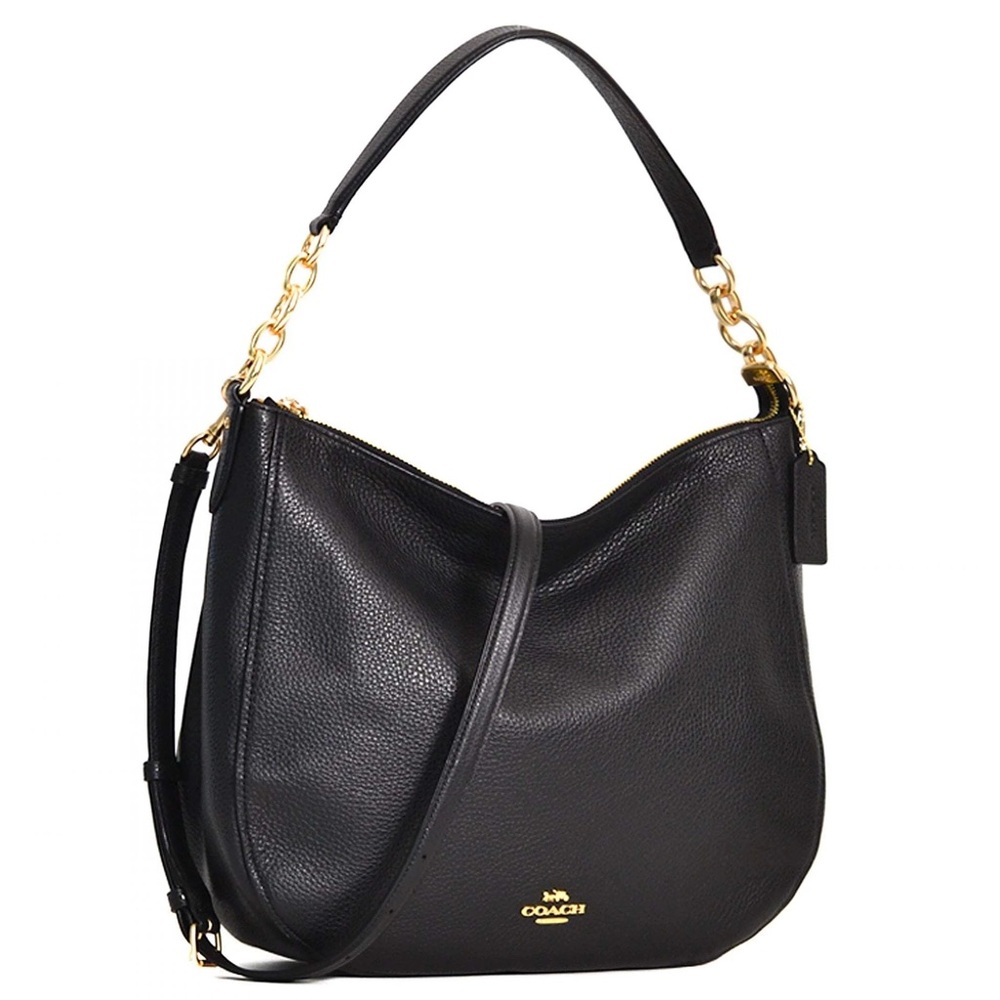 Coach Elle Black Leather Hobo Shoulder Bag with Gold Hardware - EUC